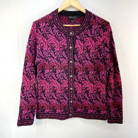 Nomadic Traders Sweaters - Nomadic Traders‎ Black Pink Ombre Knit Cardigan Sweater Womens Small
